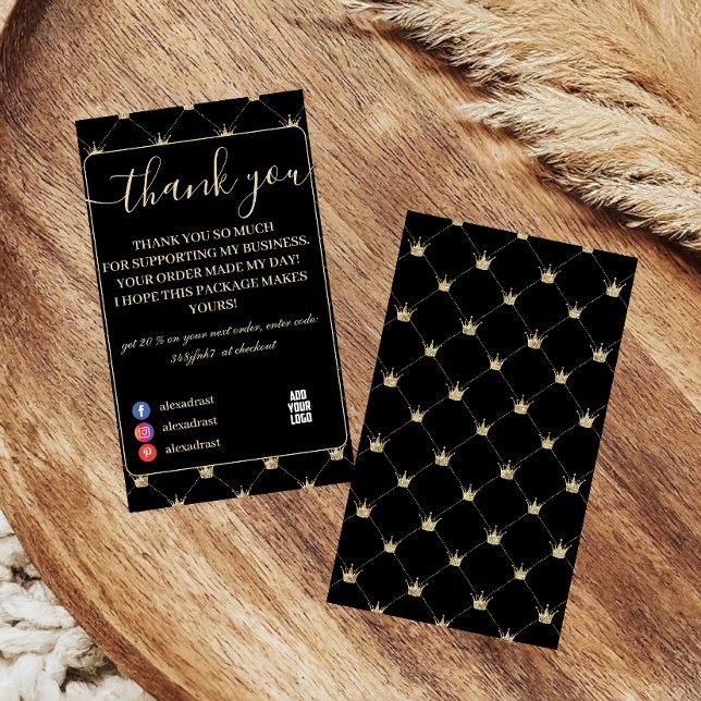 Clean Luxury Crown Pattern Black Gold Thank You Card (Creator Uploaded)