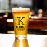 Clean Manly Monogram Typography Groomsman Wedding Glass<br><div class="desc">Groomsman beer glass favour personalized with initial,  name,  role,  and the date in a clean no nonsense typography design.</div>