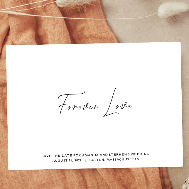 Clean Minimalist Forever Love Black & White Script Save The Date (Creator Uploaded)