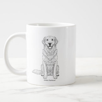 Clean Minimalist Golden Retriever Line Art  Large Coffee Mug