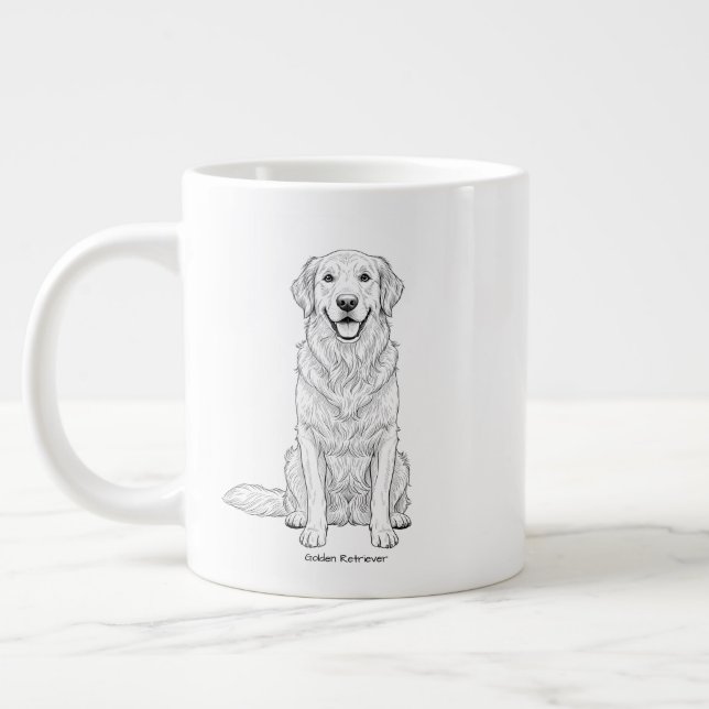 Clean Minimalist Golden Retriever Line Art  Large Coffee Mug (Left)