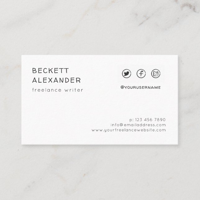 Clean Minimalist One Sided Social Media Business Card (Front)