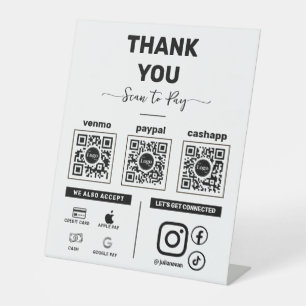 Clean Minimalist Scan to pay 3 QR Codes Thank you Pedestal Sign
