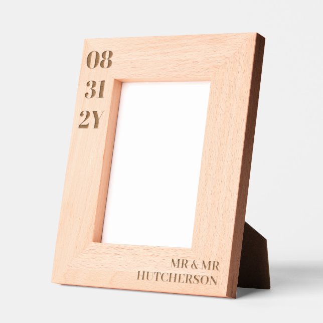 Clean Minimalist Wedding Date Mr & Mr Last Name Etched Frames (Left)
