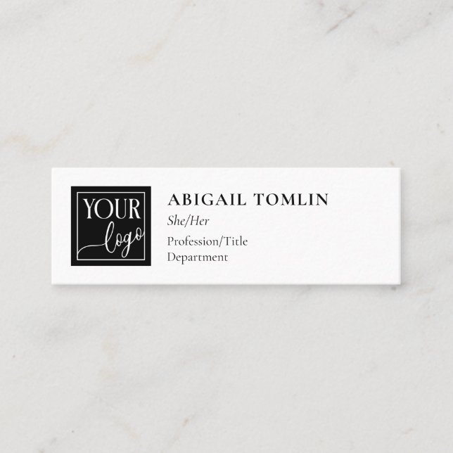 Clean Minimalist Your Logo & Personal Pronoun Mini Business Card (Front)