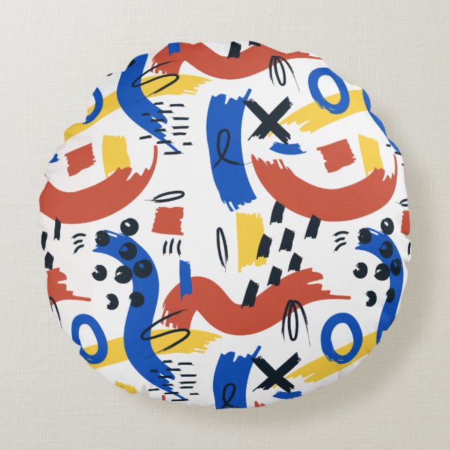 Clean Modern Abstract Pattern | Colorful Artistic  Round Pillow (Front)