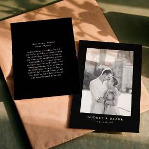 Clean Modern Black Wedding Photo Thank You Card