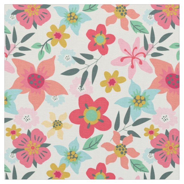 Clean Modern Bright Floral Print Fabric (Close Up)