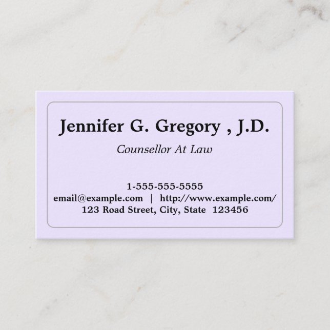 Clean & Modern Counsellor At Law Business Card (Front)