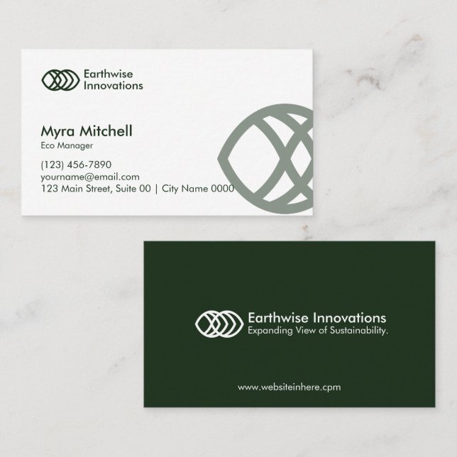 Clean Modern Eco Green Sustainable Branding Bold Business Card (Front/Back)