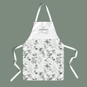 Clean modern elegant botanical green grey holiday  apron