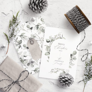 Clean modern elegant botanical green grey holiday card