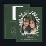 Clean modern elegant botanical green photo holiday postcard<br><div class="desc">Clean modern elegant botanical green grey simply classy botanical arch photo holiday christmas design.</div>