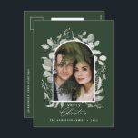 Clean modern elegant botanical green photo holiday postcard<br><div class="desc">Clean modern elegant botanical green grey simply classy botanical arch photo holiday christmas design.</div>