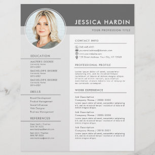 Clean Modern Grey & White Job Resume Photo Flyer