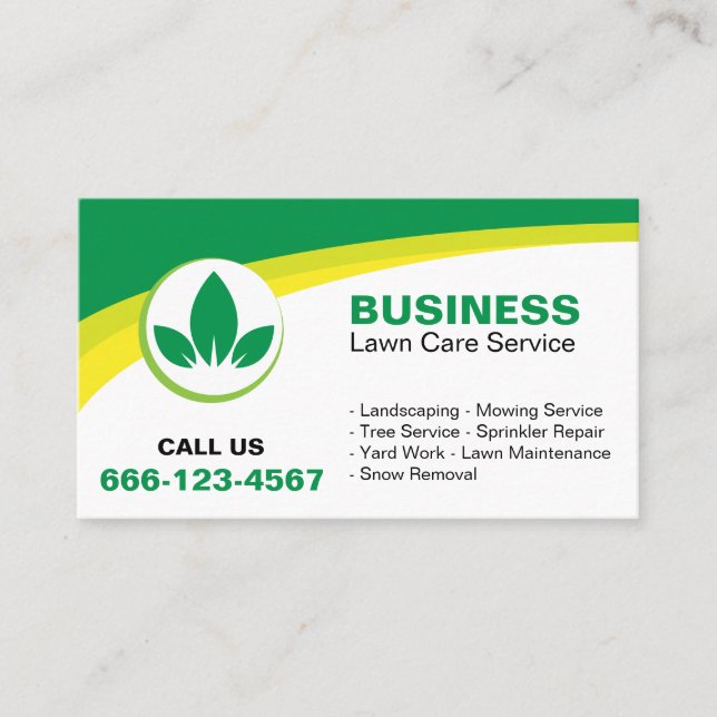 Clean & Modern Lawn Care Customizable Service List Business Card (Front)