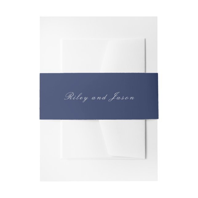 Clean Navy Blue Elegant Wedding Invitation Belly Band (Front Example)