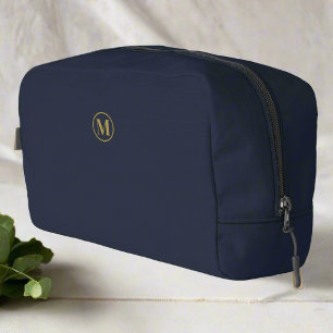 Clean Navy Blue Gold Monogram Accessories Dopp Kit