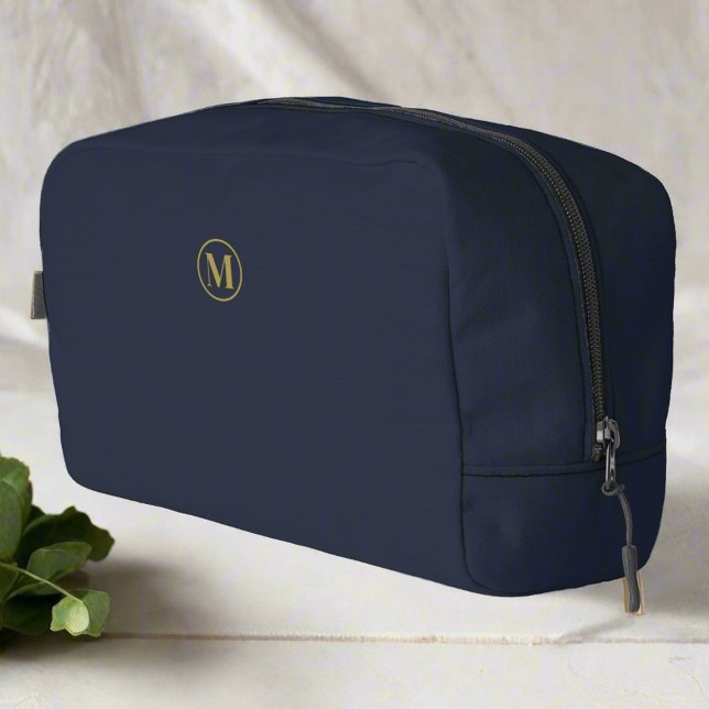 Clean Navy Blue Gold Monogram Accessories  Dopp Kit (Creator Uploaded)