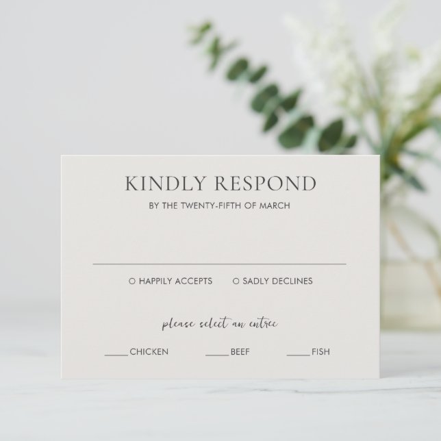 Clean Neutral Elegant Wedding RSVP Card (Standing Front)