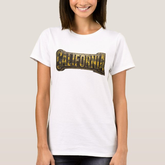 Clean Orange CALIFORNIA Text Design T-Shirt (Front)