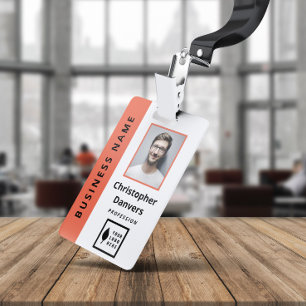 Clean Orange White Add Your Logo Office Employee Badge