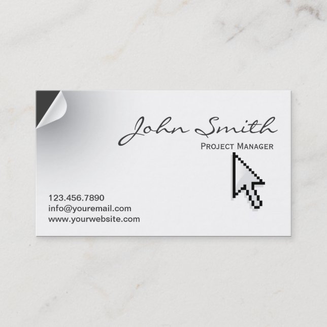 Clean Page Curl & Arrow Cursor Business Card (Front)