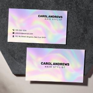 Clean Pastel Holographic Hair Stylist Business Card