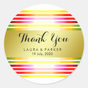 Clean Rainbow Yoga Circular Gold Thank You Wedding Classic Round Sticker