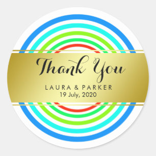 Clean Rainbow Yoga Circular Gold Thank You Wedding Classic Round Sticker
