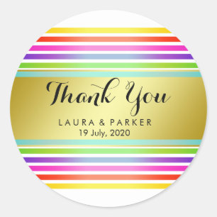 Clean Rainbow Yoga  Gold Thank You Wedding Classic Round Sticker
