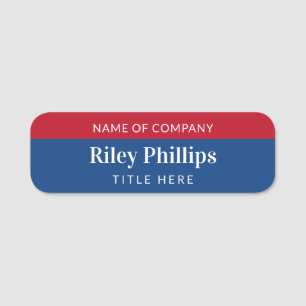 Clean Red & Blue Company Name Title Name Tag