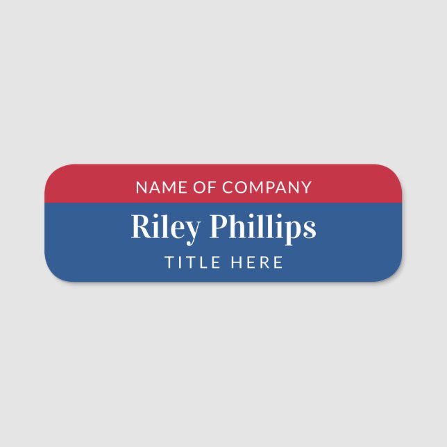 Clean Red & Blue Company Name Title Name Tag (Front)