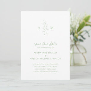 Clean Sage Green Botanical Photo Elegant Wedding Save The Date