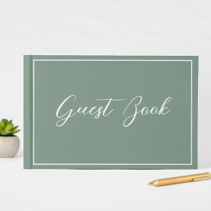 Clean Sage Green Script Calligraphy  Wedding Guest Book