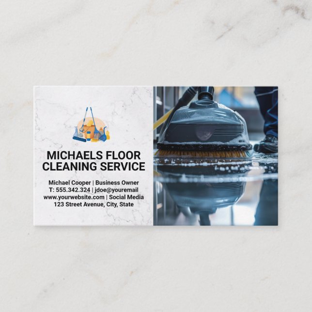 Clean Service | Janitor Mopping Floor Business Card (Front)