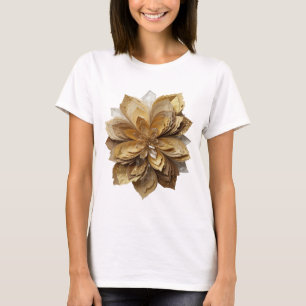 Clean Silver GOLDEN FLOWER Artistic Motif T-Shirt