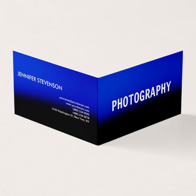 Clean Simple Blue Black Photographer Artist Business Card (Outside)