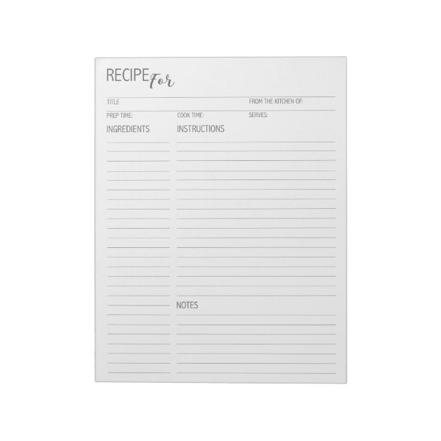 Clean + Simple Detailed Recipe Pages Notepad (Rotated)