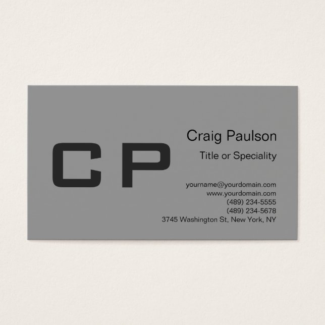 Clean Simple Grey Monogram Modern Profile Card (Front)