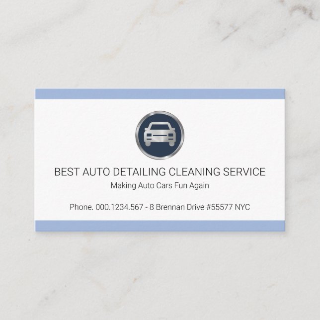 Clean Simple Minimalist Blue Border Auto Detailing Business Card (Front)
