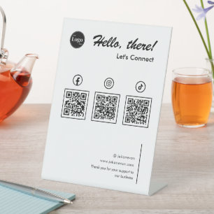 Clean Simple Minimalist Social Media 3 QR Codes Pedestal Sign