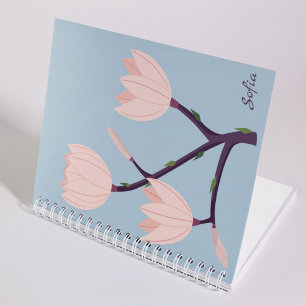 Clean Simple Pastel Blue & Pink Floral Monogram Notebook