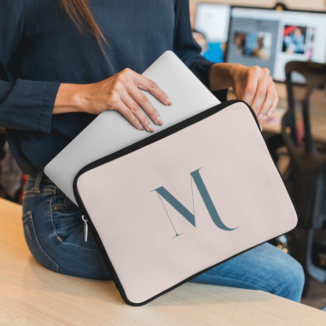 Clean Simple Pink Initial Name Typography Script  Laptop Sleeve (Creator Uploaded)
