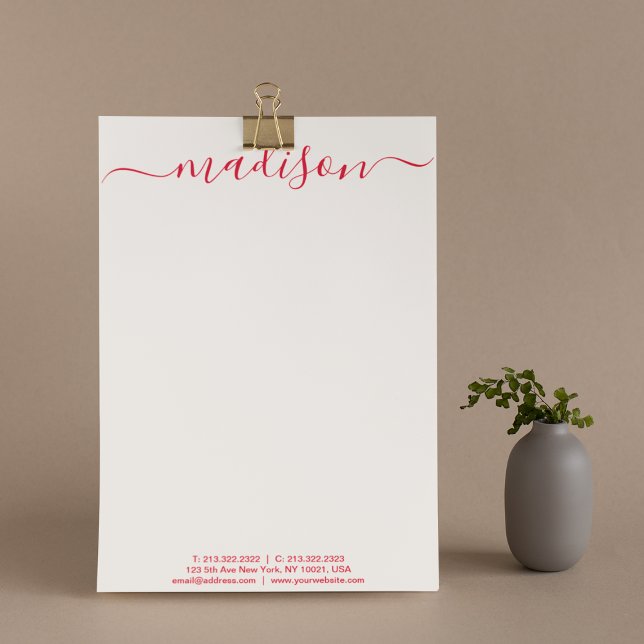 Clean Simple Pink & Red Typography Script Name Letterhead (Creator Uploaded)