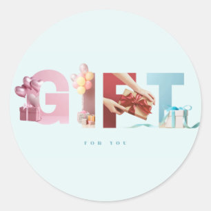 Clean Sky Blue GIFT Photo Typography Overlay Classic Round Sticker