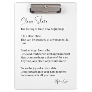 Clean Slate new beginnings Inspirational Poem Wall Clipboard