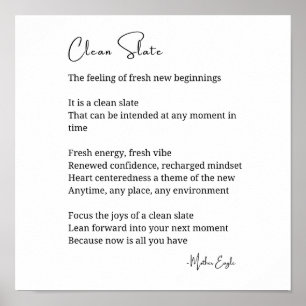 Clean Slate new beginnings Inspirational Poem Wall Poster