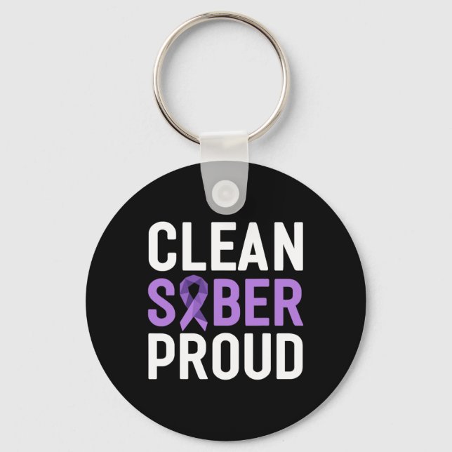Clean Sober Proud End Addiction Overdose Awareness Keychain (Front)