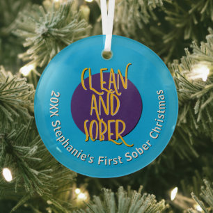 Clean & Sober Recovery Personalize Christmas 20XX Glass Ornament